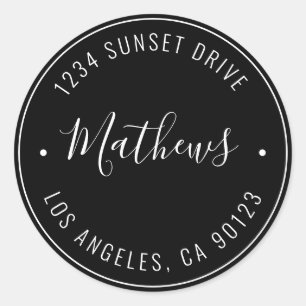 Stylish Name & Circular Text   Black & White Classic Round Sticker