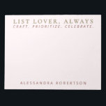 Stylish Name List Lover Pastel Pink Minimalist  Notepad<br><div class="desc">Fun stylish chic minimalist premium look personalized notepad for the unapologetic list maker. Delicate elegant pastel pink feminine girly background and classy golden and maroon brown typography. Add your name and custom text, for example the fun phrase saying quote LIST LOVER , ALWAYS that resonates so well with some of...</div>