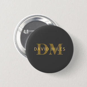 Stylish Name & Monogram   Gold & Dark Grey 2 Inch Round Button