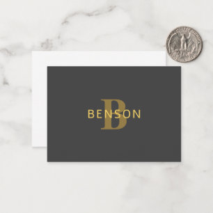 Stylish Name & Monogram   Gold & Dark Grey Card