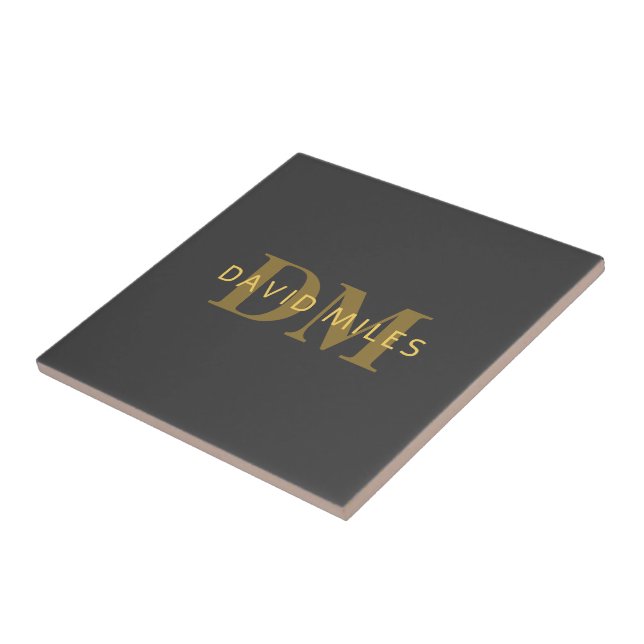 Stylish Name & Monogram | Gold & Dark Grey Tile (Side)