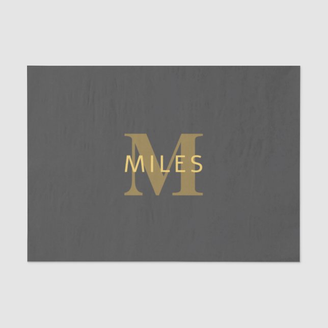 Stylish Name & Monogram | Gold & Dark Grey Tissue Paper (Front)