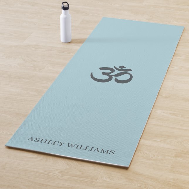 Stylish Name Monogram Om Symbol Blue Glow Yoga Mat (In Situ)