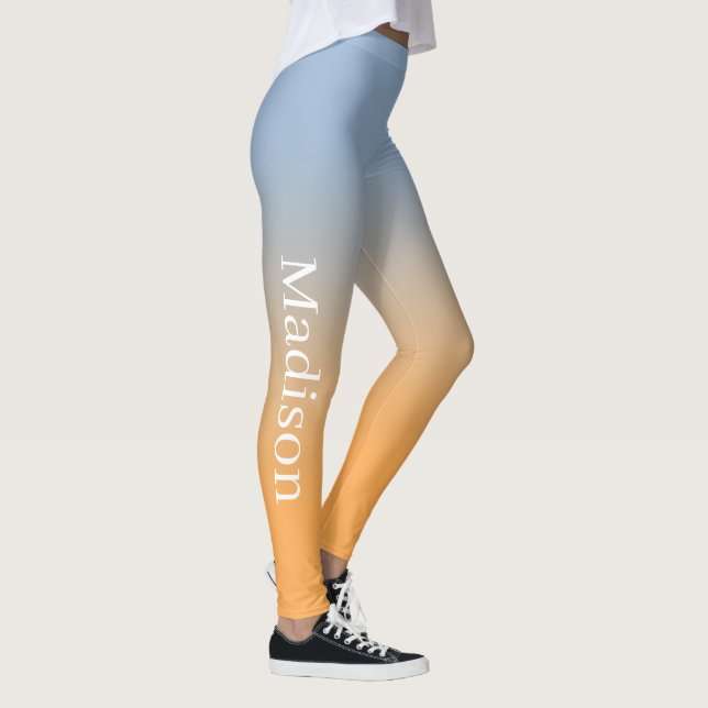 Stylish Name on Light Blue to Orange Gradient Leggings (Right)