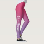 Stylish Name on Pink to Purple Gradient Leggings<br><div class="desc">Dark pink to light purple gradient features a custom name in a stylish white serif font going down the outside of the right leg. Personalize it with your name in the sidebar and add a modern, colourful look to your wardrobe. To see the chic ombré design on other items, click...</div>