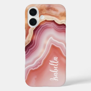 Stylish Name Pink Gold Agate Marble iPhone 16 Case
