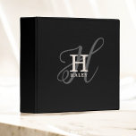 Stylish Name with Calligraphy Monogram Black Binder<br><div class="desc">Stylish and beautiful, this monogram 3-ring-binder design displays the initial of your first name in both a simple serif font and an elegant calligraphy font in the background. Your name is displayed below your monogram initial in this unique typography custom design. The three elements blend together with a sophisticated harmony...</div>