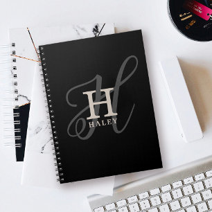Stylish Name with Calligraphy Monogram Black Notebook