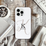 Stylish Name with Calligraphy Monogram on White iPhone 15 Pro Max Case<br><div class="desc">Stylish and beautiful, this unique monogram iPhone case design displays the initial of your first name in both a simple serif font and an elegant calligraphy font in the background. Your name is displayed below your monogram initial in this unique typography custom design. The three elements blend together with a...</div>