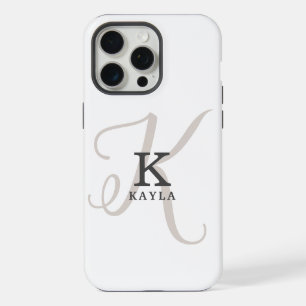 Stylish Name with Calligraphy Monogram on White iPhone 15 Pro Max Case