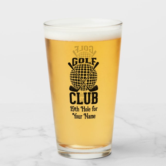 Stylish Named Club Logo Pattern Golf Bar Glass (Front Filled)