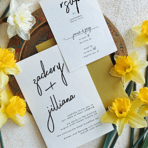 Stylish NAMES Modern Black & White Wedding Invitation