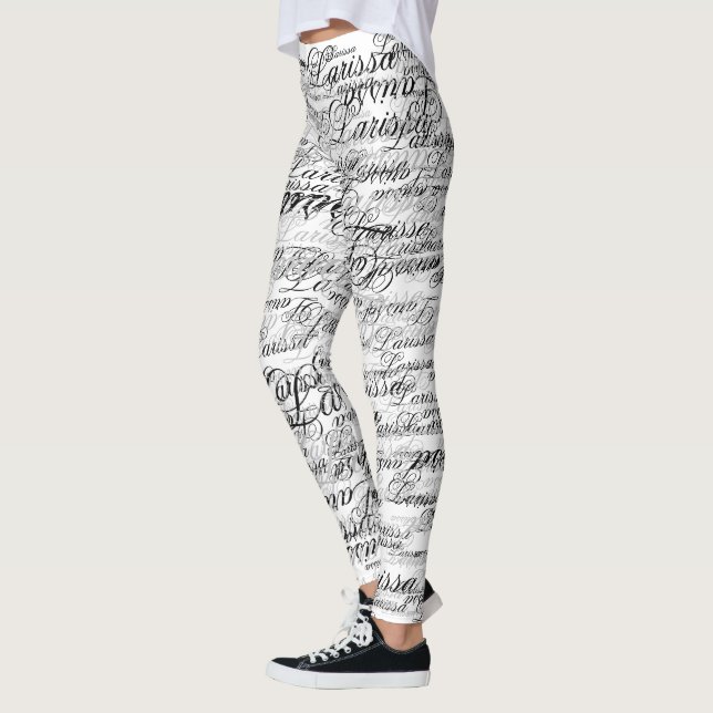 Stylish Names Typography Pattern black on white Leggings (Left)