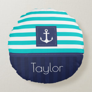 Stylish Nautical Anchor Design Custom Text Round Pillow