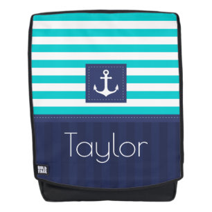 Stylish Nautical Blue Stripes Pattern Personalized Backpack