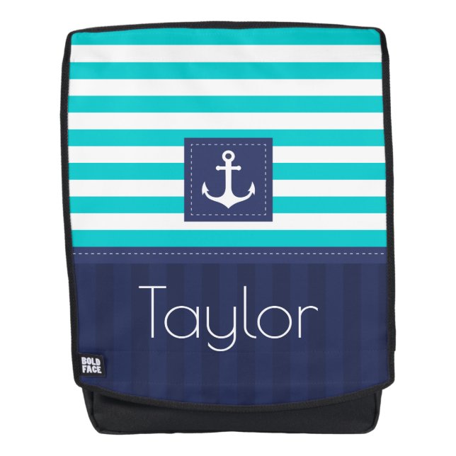 Stylish Nautical Blue Stripes Pattern Personalized Backpack (Front)