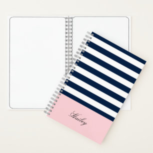 Stylish Nautical blue & white stripe Notebook