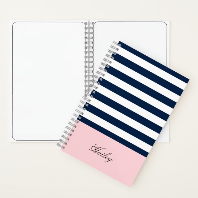 Stylish Nautical blue & white stripe Notebook (Inside)