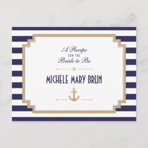 Stylish Nautical Bridal Shower Recipe Postcards