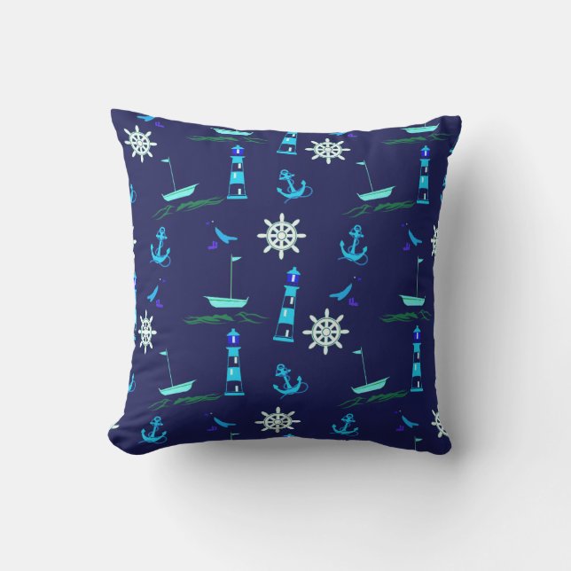 Stylish Nautical Pattern | Navy Blue Outdoor Pillow (Front)