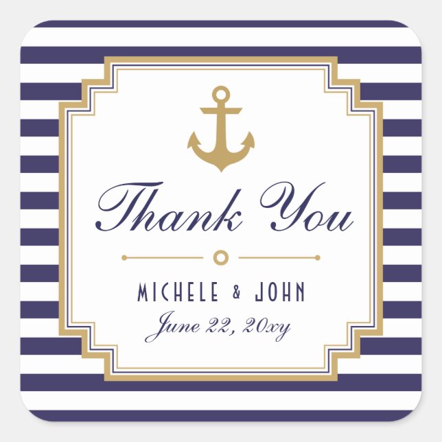Stylish Nautical Wedding Thank You Favours Sticker (Front)