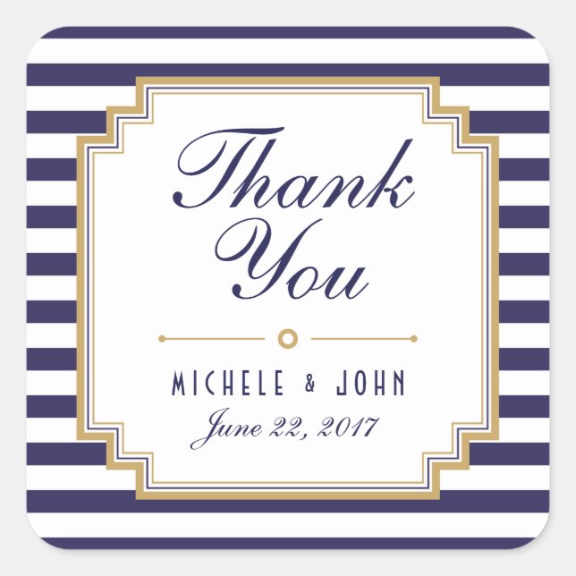 Stylish Nautical Wedding Thank You Favours Sticker (Front)