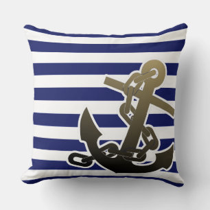 Stylish Nautical XL Anchor On Stripe Pattern Throw Pillow