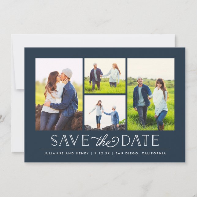 Stylish Navy 4 Photo Save the Date (Front)