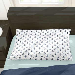 Stylish Navy Blue Anchors Pattern Pillowcase