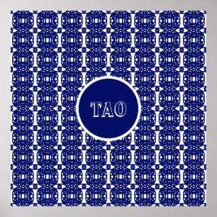 Stylish Navy Blue and White Tao Calligraphy Poster