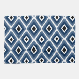 Stylish Navy Blue Black Ikat Pattern Kitchen Towel