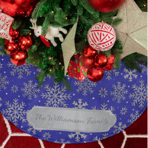 Stylish Navy Blue Christmas Elegant Snowflakes Brushed Polyester Tree Skirt