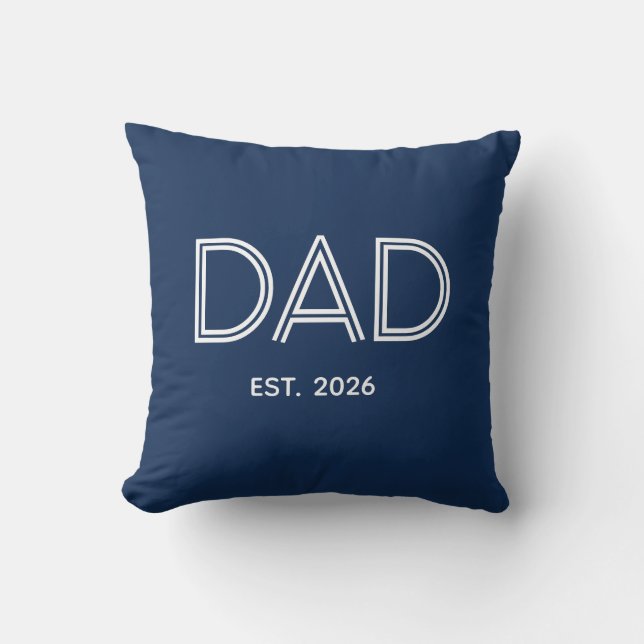 Stylish Navy Blue Dad Est Date Throw Pillow (Front)