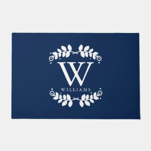 Stylish Navy Blue Family Monogram Doormat