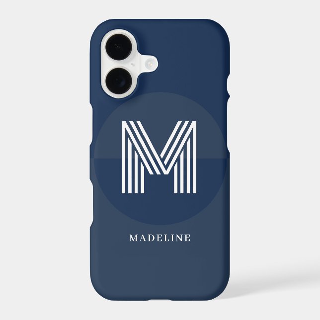 Stylish Navy Blue Geometric Modern Monogram (Back)