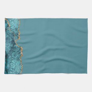 Stylish Navy Blue Gold Agate Geode Chic Kitchen Towel