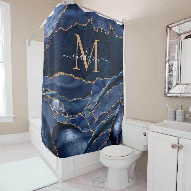 Stylish Navy Blue Gold Agate Geode Chic Monogram (In Situ)