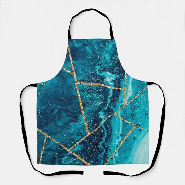 Stylish Navy Blue Gold Agate Geode Chic Monogram Apron (Front)