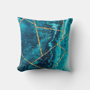 Stylish Navy Blue Gold Agate Geode Chic Monogram Throw Pillow