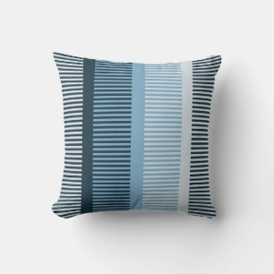 Stylish Navy Blue Grey Stripes Throw Pillow