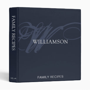 Stylish Navy Blue Personalized Family Recipes 3 Binder