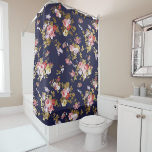 Stylish navy blue pink gold boho floral