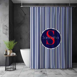 Stylish Navy Blue Red Striped Monogram