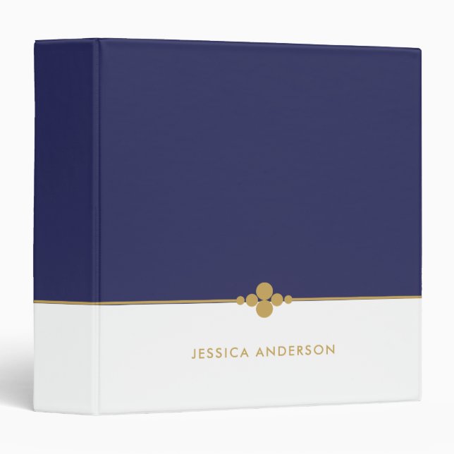 Stylish Navy Blue White Gold Name Binder (Front/Spine)