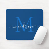 Stylish Navy Blue White Monogram Script Modern Mouse Pad (With Mouse)