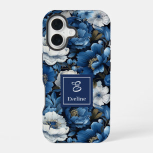 Stylish Navy Flowers iPhone Case Blue Floral Desig