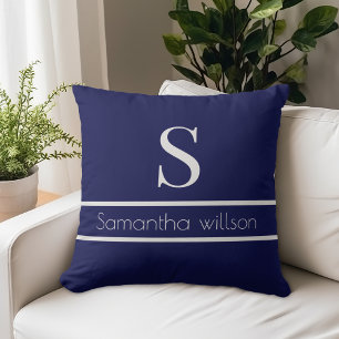 Stylish Navy Grey Initial Monogram Throw Pillow