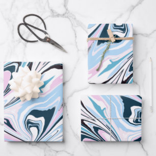 Stylish Navy Pink Marbled Acrylic Pouring Wrapping Paper Sheet
