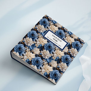 Stylish Navy White Ivory Floral Ring Binder Album