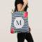 Stylish Navy White Striped Coral Floral Monogram